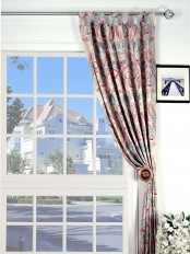 Baltic Embroidered Damask Tab Top Faux Silk Curtains 