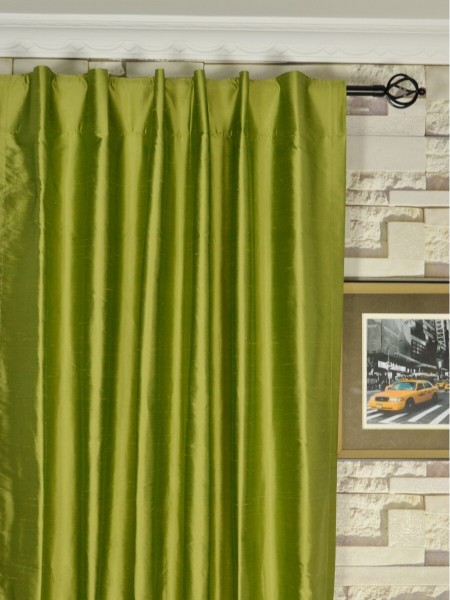 Oasis Solid Green Dupioni Silk Custom Made Curtains