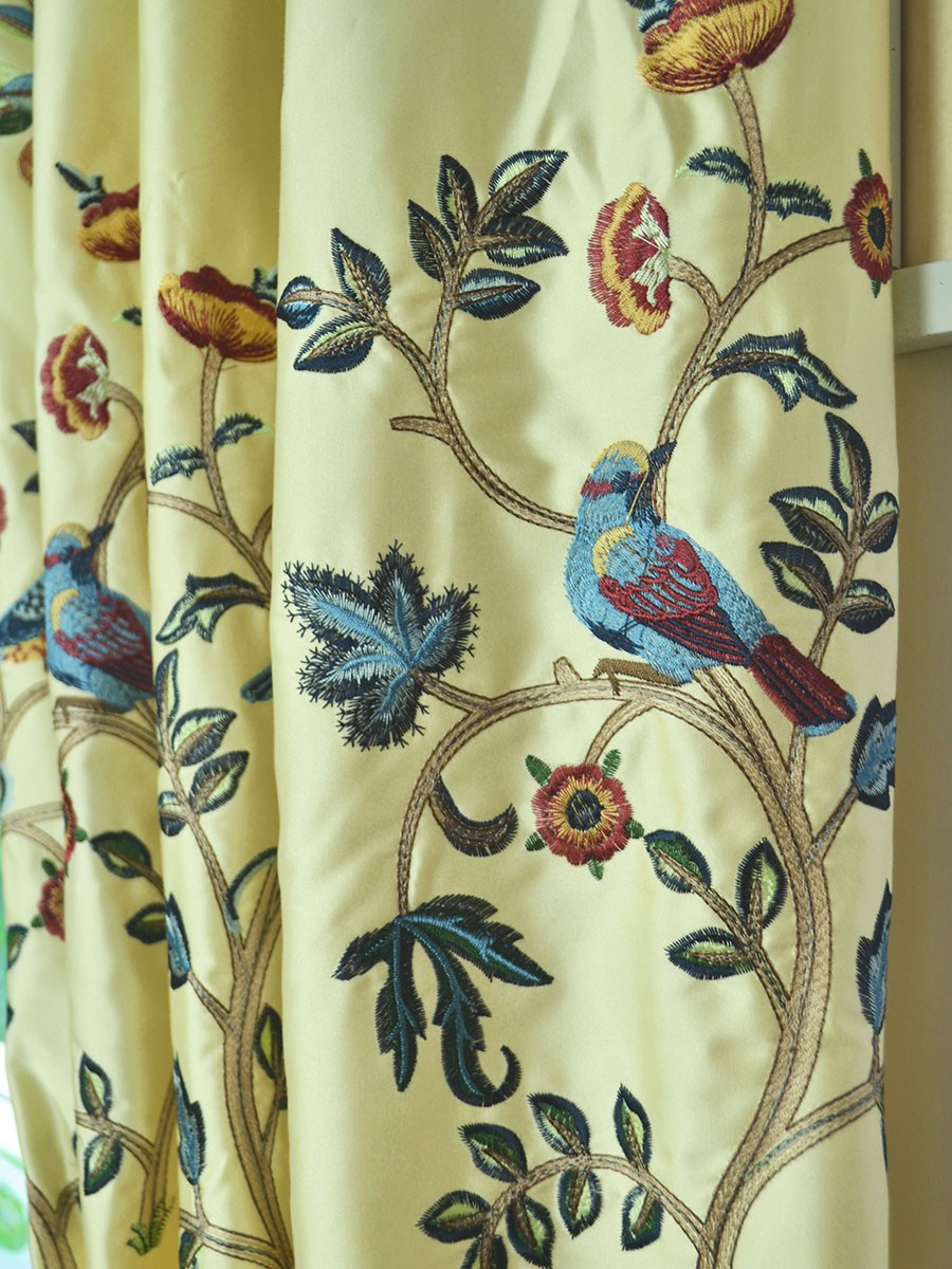 Living Room Morgan Beige Amp Blue Embroidered Bird Tree Faux