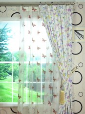 Alamere Butterflies Printed Double Pinch Pleat Cotton Curtain