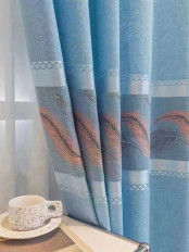 QY24H03A Teton Pretty Jacquard Feather Blue Grey Pink Chenille Custom Made Curtains