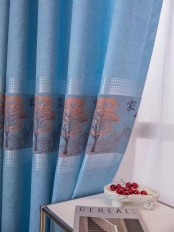 Jacquard Chenille Custom Made Curtains Pretty Trees Navy Grey Pink(Color: Navy)