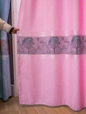 QY24H03CS Teton Pretty Jacquard Trees Navy Blue Grey Pink Chenille Fabric Samples