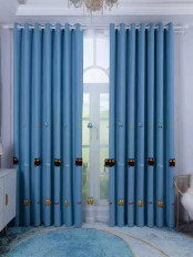 EQY24H06CD Fashion Children Embroidered Car Grey Yellow Blue Custom Made Curtains(Color: Blue)