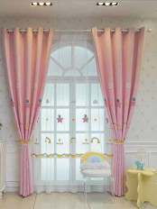 QY24H06F High Quality Children Chenille Embroidered Cute Pink Stars Custom Made Curtains