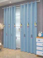 QY24H06G High Quality Children Chenille Embroidered Blue Sailboats Custom Made Curtains