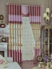 Eclipse Embroidered Flowers Stitching Style and Ruffle Custom Made Curtains (Color: Amaranth Pink)