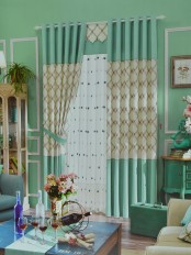 Eclipse Embroidered Plaid Stitching Style Custom Made Curtains (Color: Celadon Green)