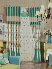 Eclipse Embroidered Three Leaves Stitching Style Custom Made Curtains (Color: Celadon Green)