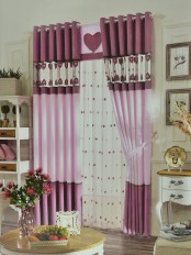 Eclipse Grommet Curtain Stitching Style Leaf Sheer (Color: Amaranth Pink)