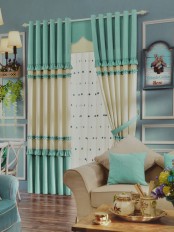 Eclipse Solid Stitching Style and Ruffle Grommet Curtain (Color: Celadon Green)