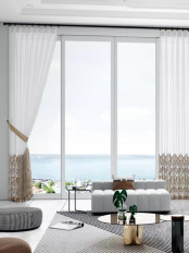 QY7121SB Elbert Monstera Embroidered Custom Made Sheer Curtains