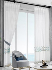 QY7121SCC Elbert Water Pattern Embroidered Double Pinch Pleat Ready Made Sheer Curtains