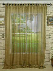 QY7151SKB Laura Striped Tab Top Sheer Curtain