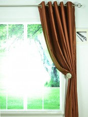 Swan Brown Solid Grommet Ready Made Curtains