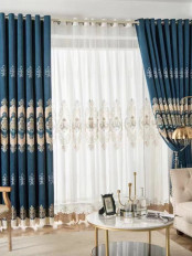  QYC125FA Hebe European Floral Luxury Damask Embroidered Chenille Ready Made Grommet Curtains