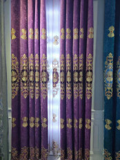 QYC125L Hebe Small Shells Luxury Damask Chenille Embroidered Blue Purple Custom Made Curtains(Color: Purple)