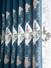 QYC225R Bimberi Openwork Pagoda Luxury Embroidered Chenille Blue Grey Custom Made Curtains