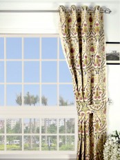 Silver Beach Embroidered Colorful Damask Grommet Faux Silk Curtain