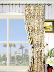 Silver Beach Embroidered Colorful Damask Single Pinch Pleat Faux Silk Curtain