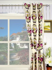 Silver Beach Embroidered Blossom Grommet Faux Silk Curtain