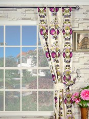 Silver Beach Embroidered Blossom Single Pinch Pleat Faux Silk Curtains