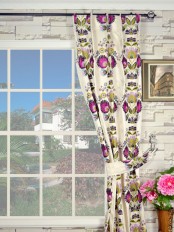 Silver Beach Embroidered Blossom Single Pinch Pleat Faux Silk Curtain