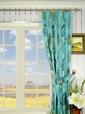 Silver Beach Embroidered Extravagant Double Pinch Pleat Faux Silk Curtain