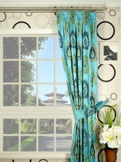 Silver Beach Embroidered Extravagant Pencil Pleat Faux Silk Curtain