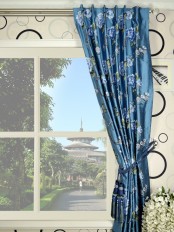 Halo Embroidered  Peony Back Tab Dupioni Silk Curtain