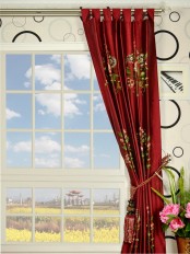 Halo Embroidered Vase Tab Top Dupioni Silk Curtains