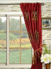 Halo Embroidered Vase Back Tab Dupioni Silk Curtain