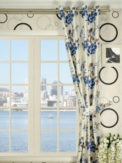 Halo Embroidered Hollyhocks Grommet Dupioni Silk Curtain