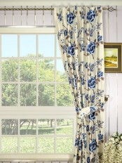 Halo Embroidered Hollyhocks Back Tab Dupioni Silk Curtain