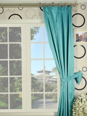 Waterfall Solid Blue Versatile Pleat Faux Silk Curtains