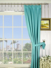 Waterfall Solid Blue Triple Pinch Pleat Faux Silk Curtain