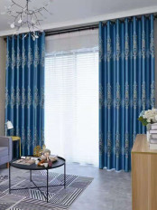QYFL1121A Wrangell European Flowers Blue Jacquard Custom Made Curtains For Living Room