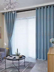 QYFL1121C Wrangell European Trees Blue Grey Jacquard Custom Made Curtains For Living Room