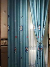 QYFL1221A Yukon Children Embroidered Doraemon Grey Blue Custom Made Curtains