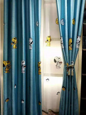 QYFL1221G Yukon Children Embroidered Snoopy Grey Blue Custom Made Curtains(Color: Blue)