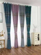 QYFL1321B Wrangell European Flowers Blue Grey Purple Jacquard Velvet Custom Made Curtains For Living Room