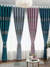 QYFL1321C Wrangell European Leaves Blue Grey Purple Jacquard Velvet Custom Made Curtains For Living Room
