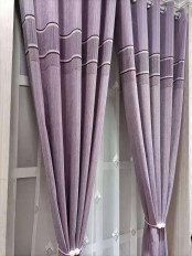 QYFL1421A Wrangell Stripe Jacquard Velvet Custom Made Curtains For Living Room (Color: Purple)
