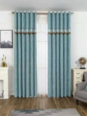 QYFL1421D Wrangell Jacquard Velvet Custom Made Curtains For Living Room(Color: Sky blue)