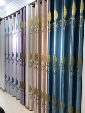 QYFL1821B On Sales Rainier Brocade Faux Silk Leaves Grey Beige Blue Purple Custom Made Curtains