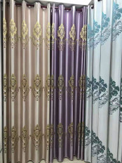 QYFL1821C On Sales Rainier Brocade Faux Silk Flowers Grey Beige Blue Purple Custom Made Curtains