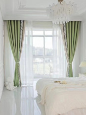 QYFL2302DA 2023 New Arrival Petrel Blue Grey Green Chenille Ready Made Curtains For Living Room(Color: Green)