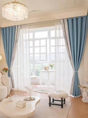 QYFL2302KA 2023 New Arrival Petrel Blue Pink Green Chenille Ready Made Curtains For Living Room(Color: Blue)