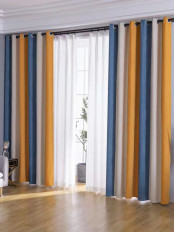 QYFLRDC On Sales Petrel Gold Blue Stripe Chenille Custom Made Curtains(Color: Gold Blue)