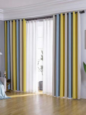 QYFLRDD On Sales Petrel Yellow Blue Stripe Chenille Custom Made Curtains(Color: Yellow Blue)